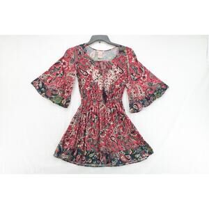 Flying Tomato Red Paisley Dress XS Paisley Print Bell Sleeve Western Chic Boho F